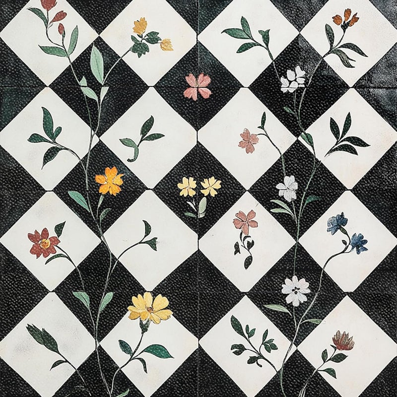 HOMETITUTE 10PCS 12x12 Inch Floral Checkerboard Peel and Stick Floor Tiles Removable Self Adhesive Vinyl Flooring Stickers for Kitchen Entryway Studio Home Decor - Image 1